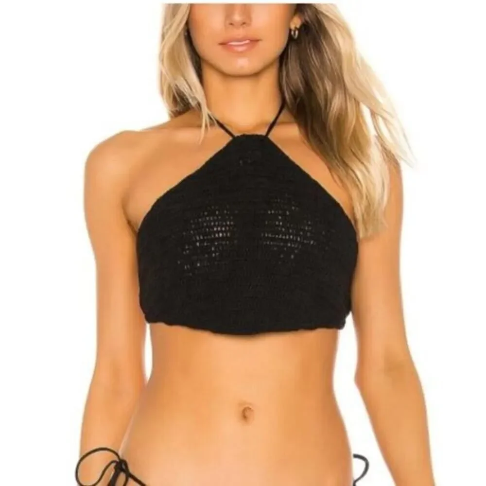 New! Frankies bikini jimi black crochet‎ halter bikini top 100% cotton, size S